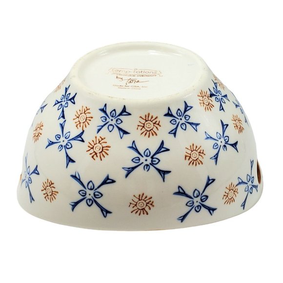 Temptations Atomic Flower Oval Vegetable Serving Bowl Blue/Gold/Ivory - Picture 6 of 8